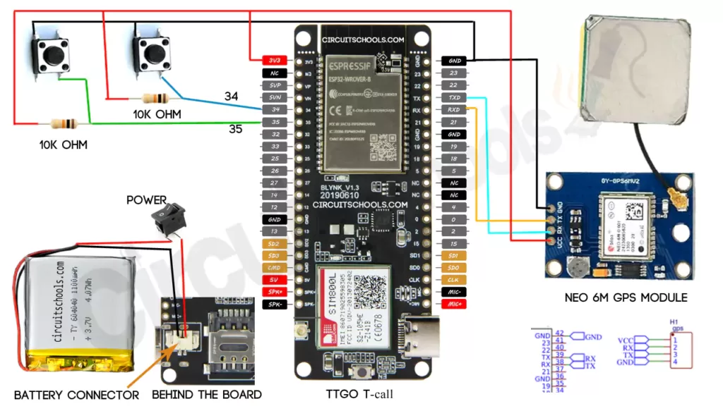 GPS Tracker with GSM using blynk with SMS circuit diagram