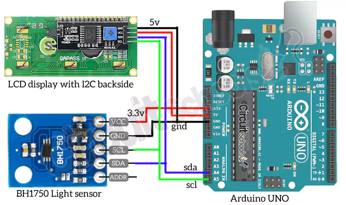 interfacing BH1750 light sensor module with Arduino