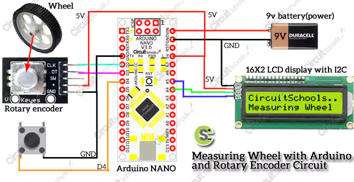 Measuring Wheel with Arduino and rotary encoder circuit diagram